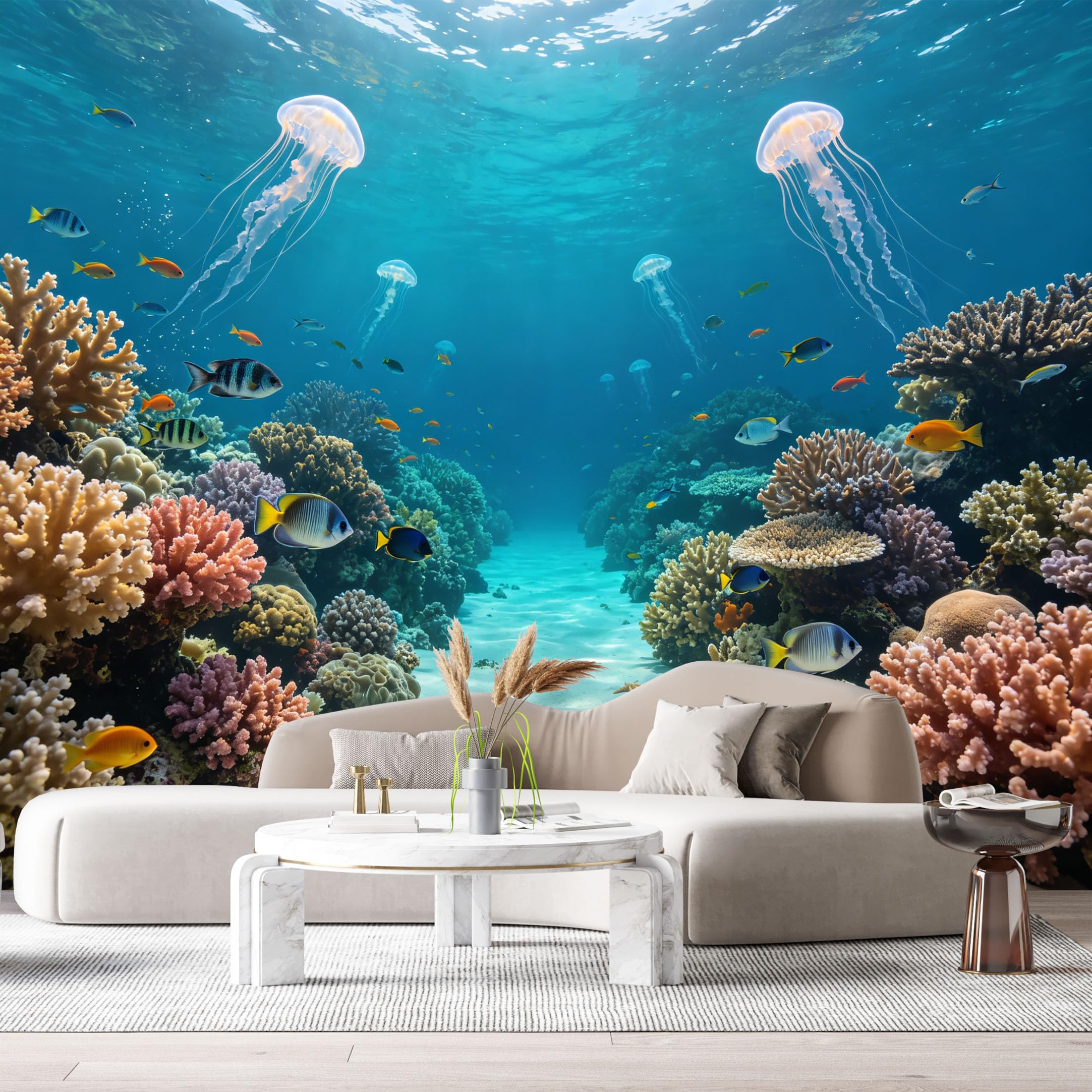 Custom Size Wall Murals Ocean Marine Jellyfish Coral Reef Underwater 3D SelfAdhesiveWall Fabric Removable Wallpaper Wall Decor for Living Room Bedroom Bathroom