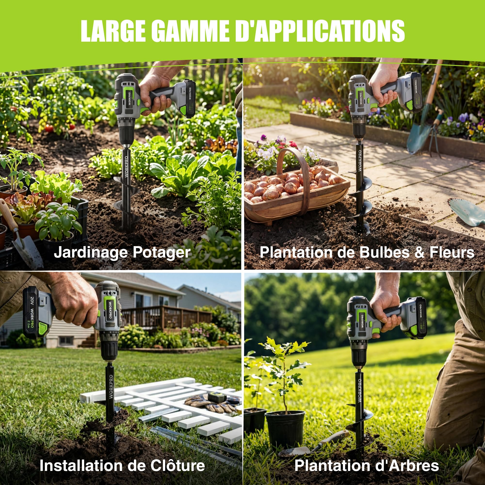 WORKPRO Mèche Jardin Tarière Ø 80 et Ø 40 mm 2 Pièces, Forets de Jardin en Spirale, Outil de Plantation Pratique pour Faire Rapidement Trou et Planter des Fleurs Arbres Arbustes