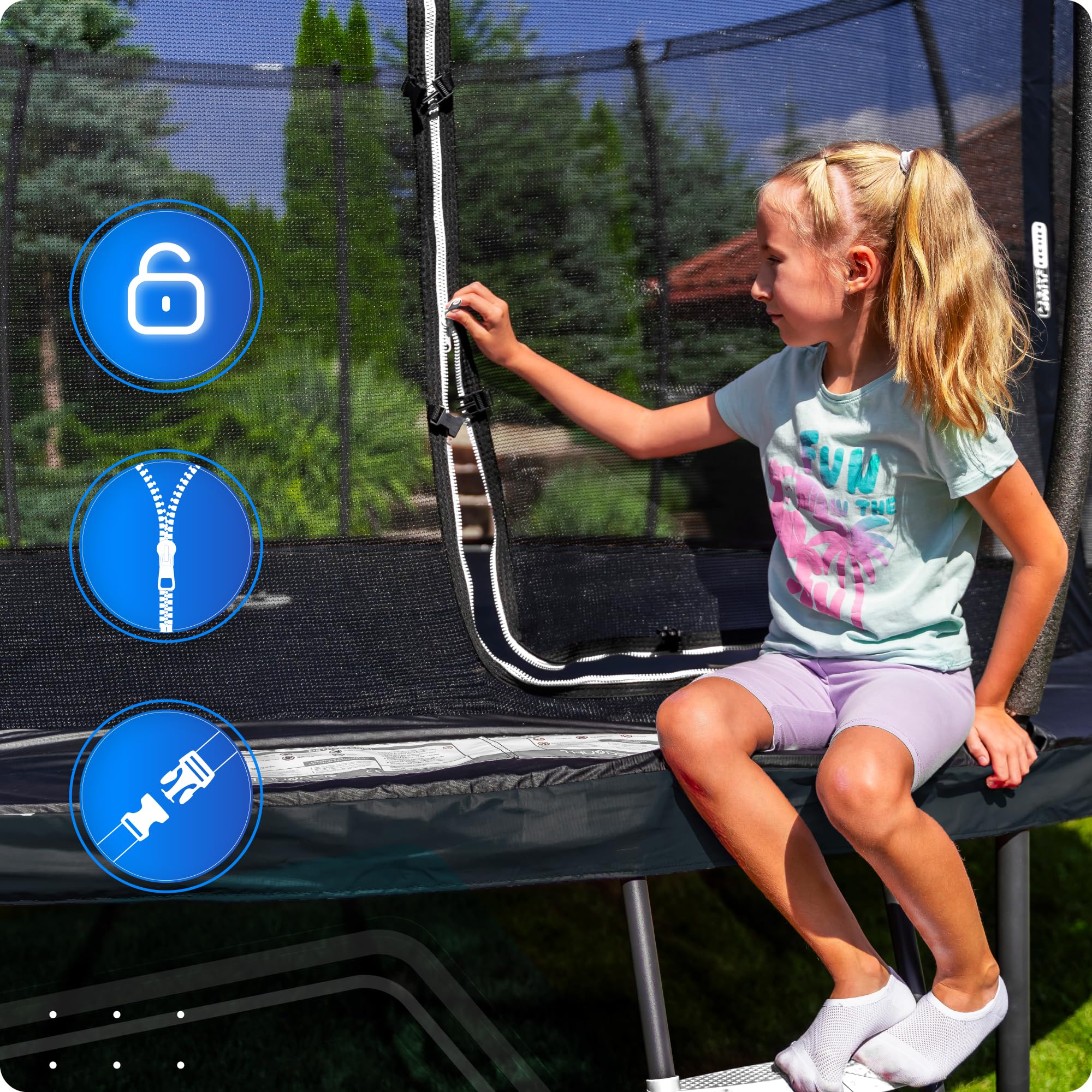 THUNDER Trampolino da Giardino Outdoor con Rete di Sicurezza & Scala – Stabile & Resistente alle Intemperie per Giardino e Tempo Libero