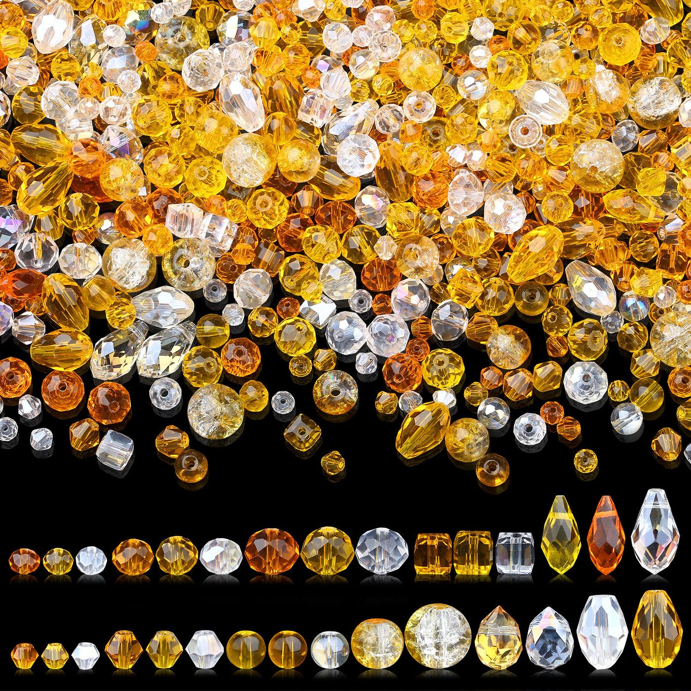 AWARDSEN 1200 Pcs Gold Glass Beads Yellow Crystal Beads for Jewelry Making