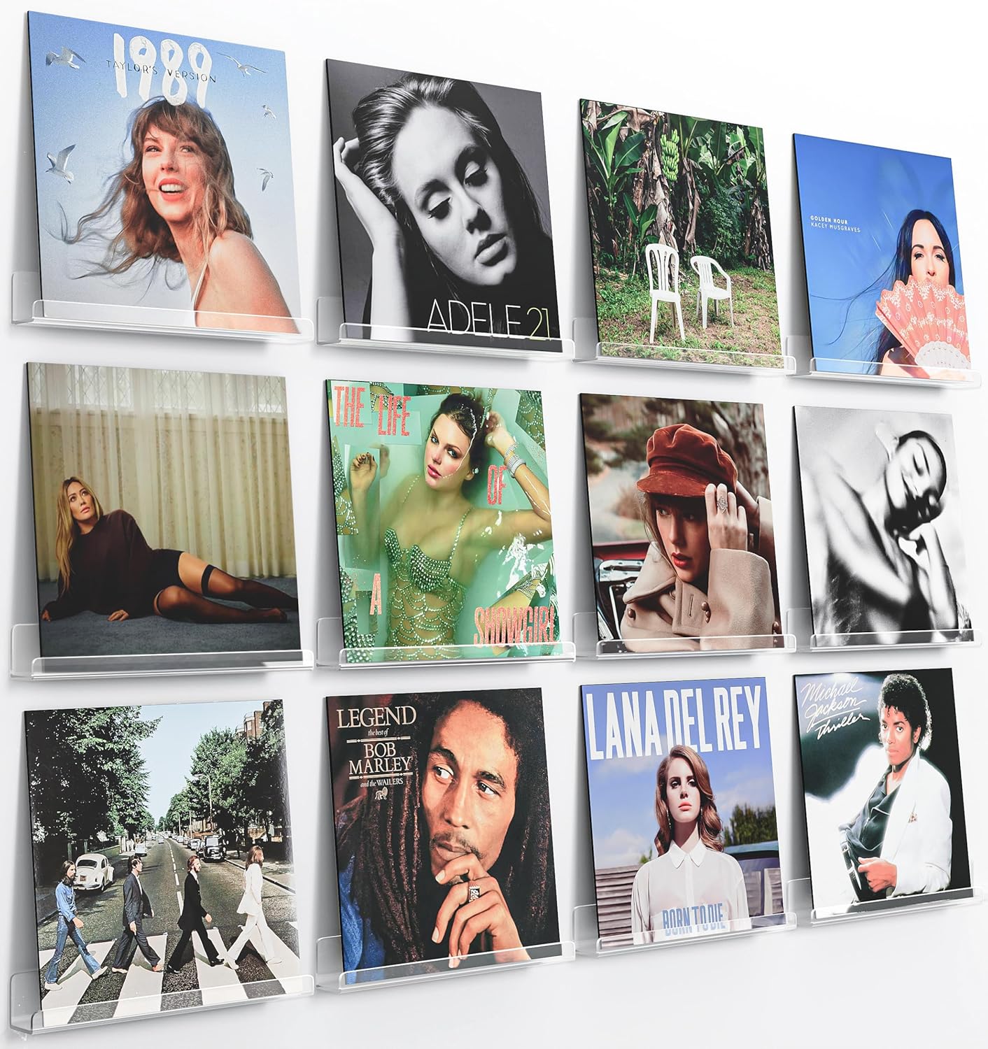 Gotega 12 Pack Vinyl Record Shelf Wall Mount, 12 inch Album Record Holder Display, Clear Acrylic Floating Shelves for Wall, Suitable for Bedroom, Living Room, Magazine Shelf, Kids Bookshelf, etc