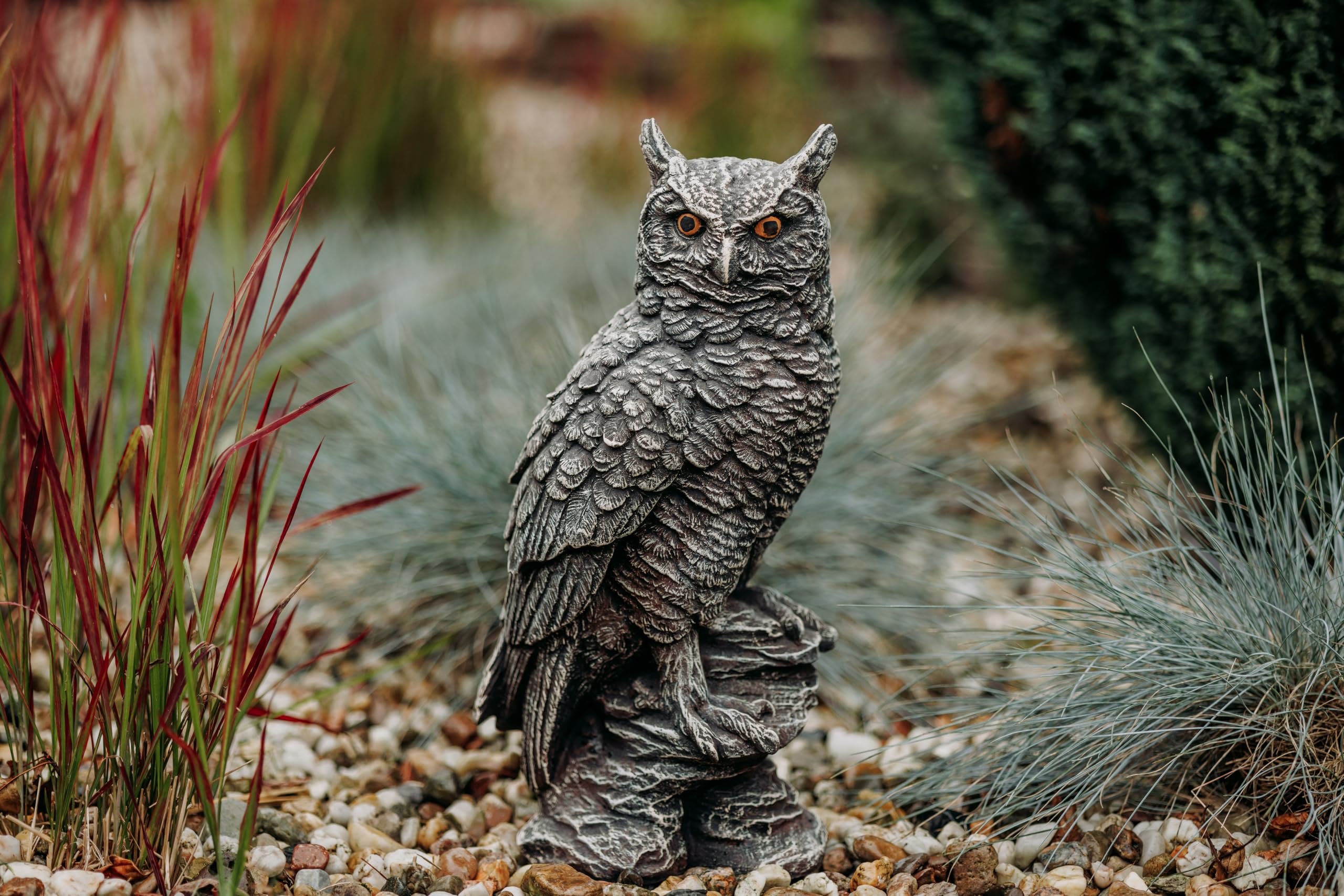 gartendekoparadies.de Antike Eulen-Figur, Steinfigur, H. 41 cm, 12 kg, Grau, frostsicher aus Steinguss für Außenbereich