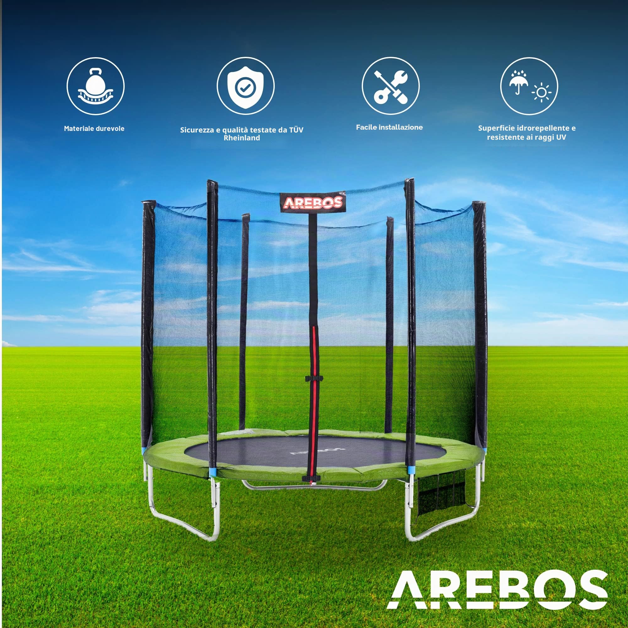 Arebos Paraspigoli per Trampolino Protezione a Molla | Copertura del Bordo del Trampolino | Protezione per Bordo di Tappeto Elastico | 100% Resistente ai Raggi UV antistrappo | Verde chiaro 305 cm