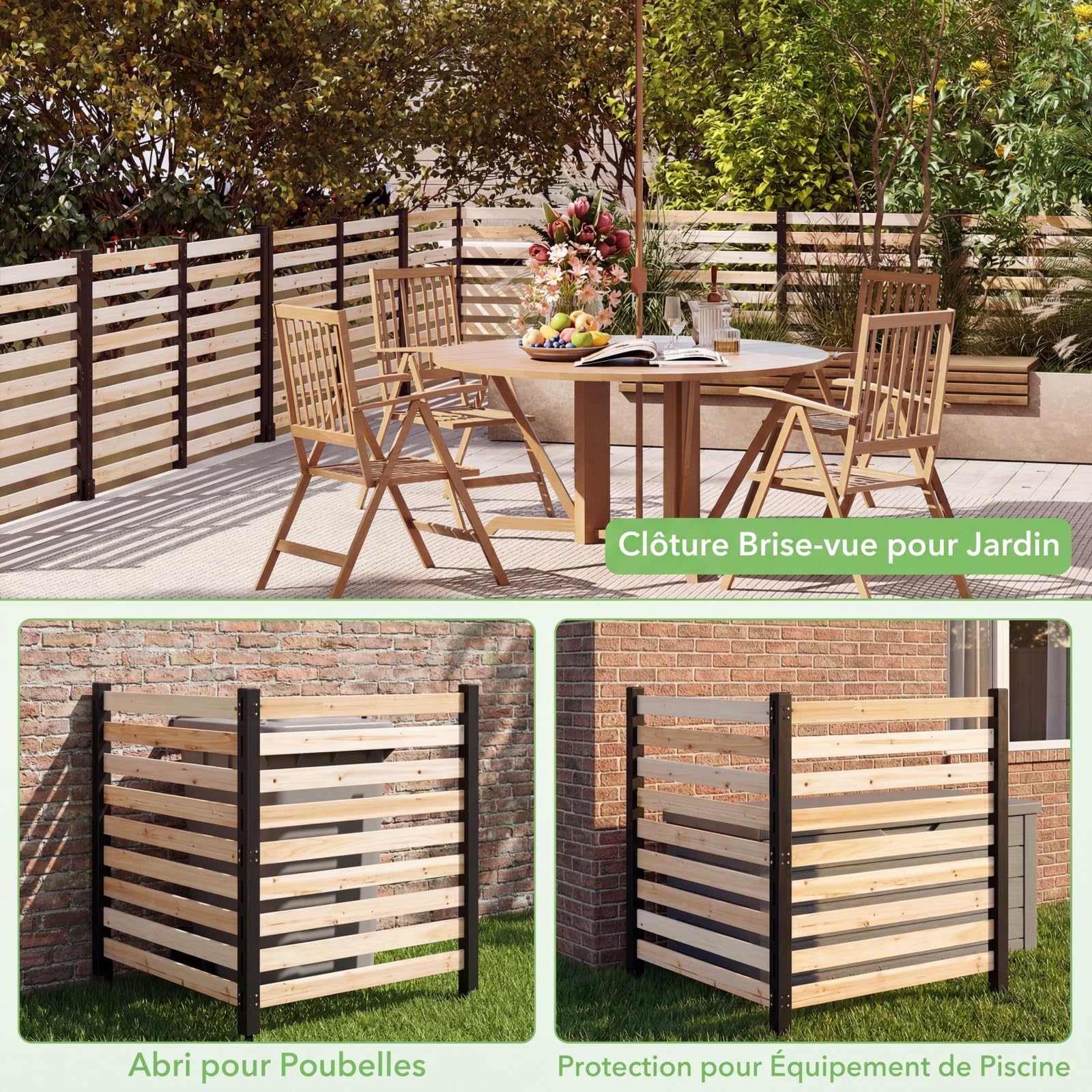 COSTWAY Clôture de Jardin 2 Panneaux en Bois Sapin (Naturel)