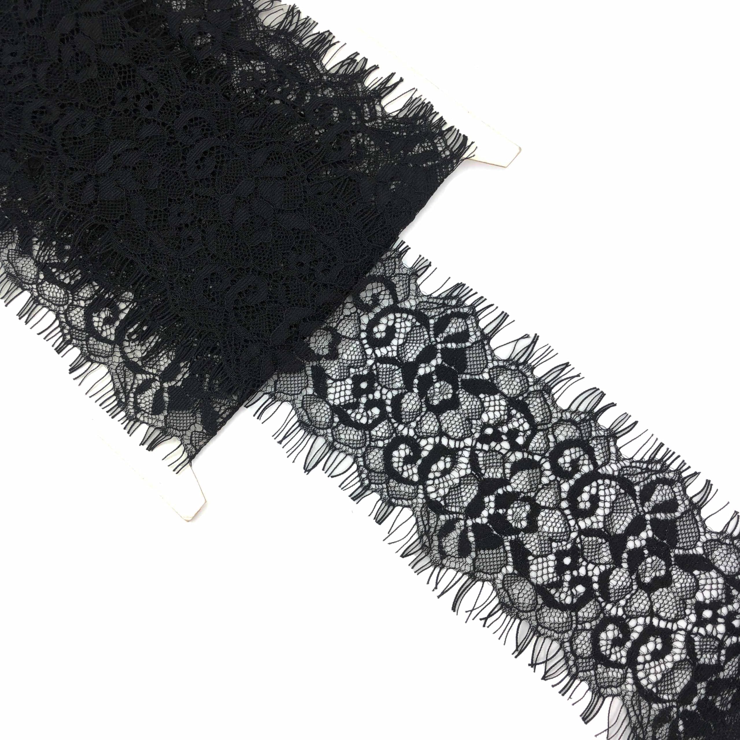 French Lace Border Trim 8cm Wide 3Meters Length for Sewing Wedding DIY Craft and Home Decoration (Black)