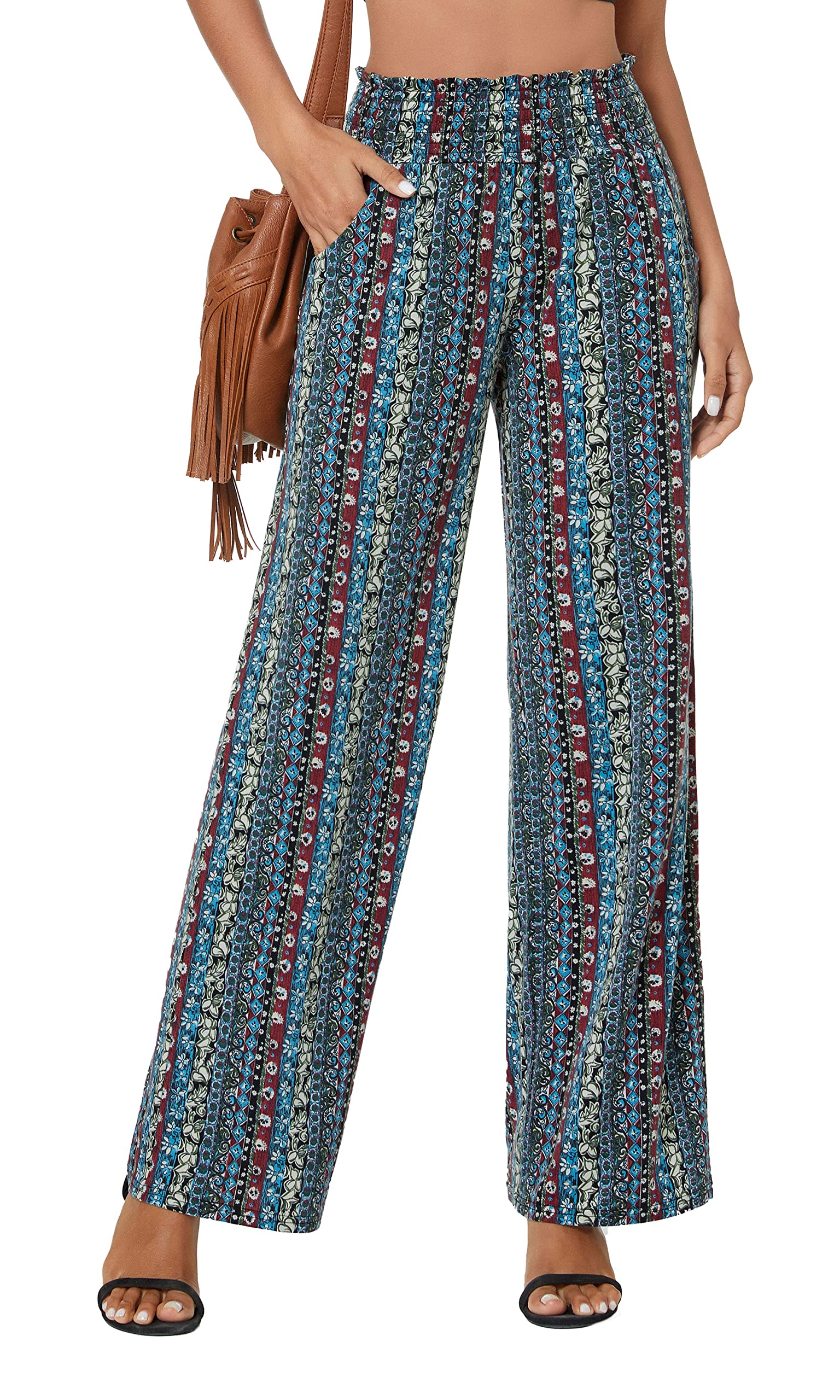 Casual Pierna Recta Boho Yoga Pantalones Cintura Elástica con Bolsillos