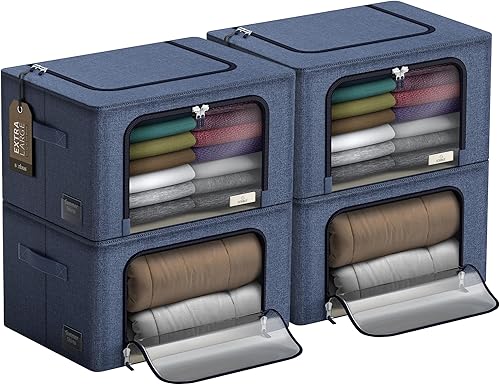 Sorbus Contenedores de almacenamiento jumbo con marco de metal, contenedores de almacenamiento de tela Oxford con gran ventana transparente y asas