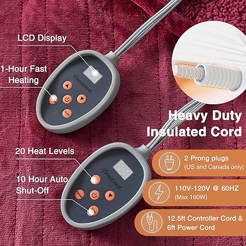 Vista 15 de Beautyrest - Manta Eléctrica Reversible de Felpa ultraligera - Manta Eléctrica, Regulador de Múltiples Niveles de Calor Acogedor Sofá Sala de Estar