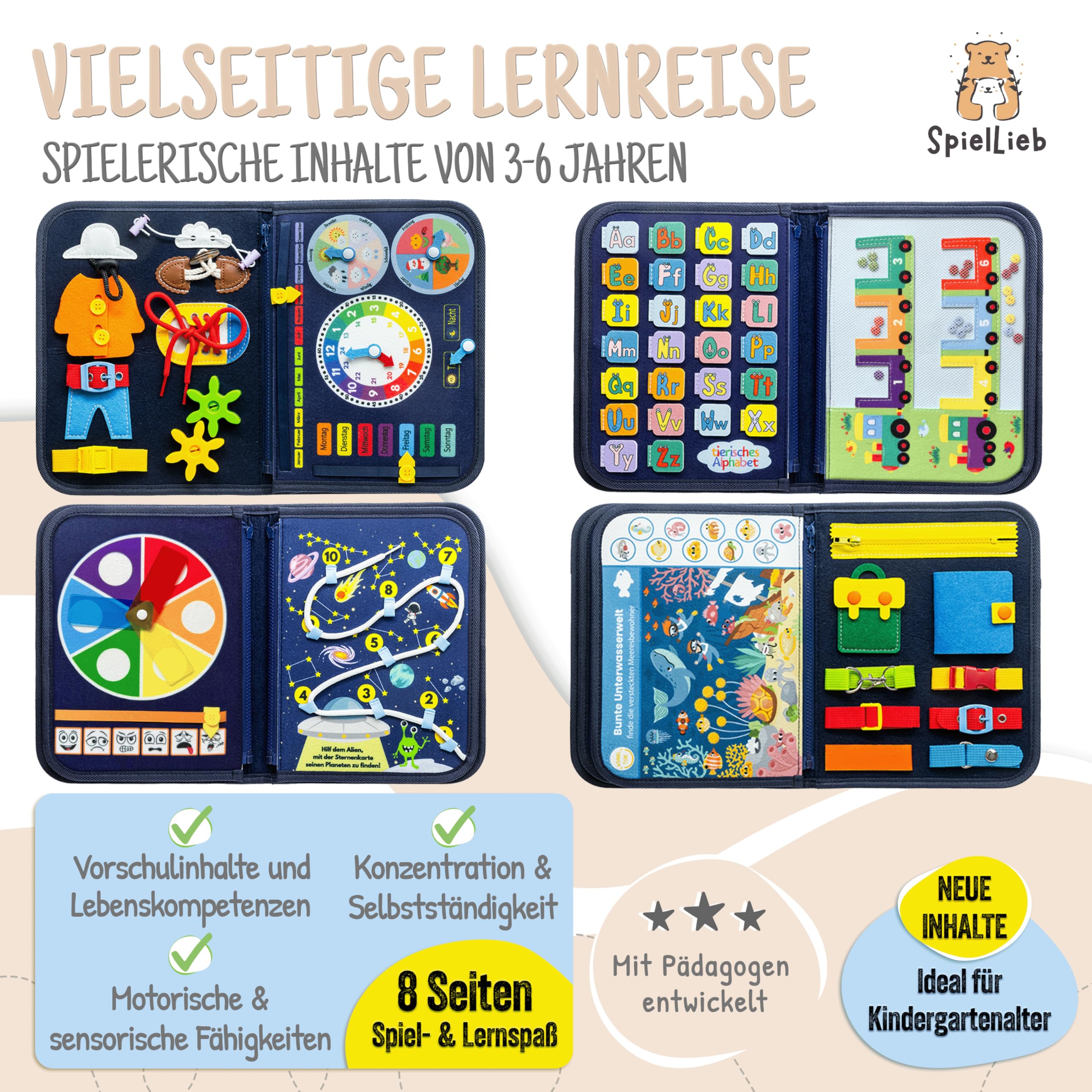 SpielLieb® Montessori Busy Board 3 Jahre - interaktives Activity Board Spielzeug für Kleinkinder - Beschäftigung für Auto & Flugzeug - Ideales Busy Book Geschenk für Entwicklung & Motorik