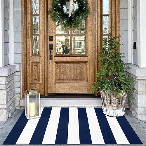 Miniatura 22 de KOZYFLY - Alfombra a rayas para exteriores de 3 x 5 pies, color rojo y negro, alfombra tejida a mano, lavable, tapete para exteriores, para entrada