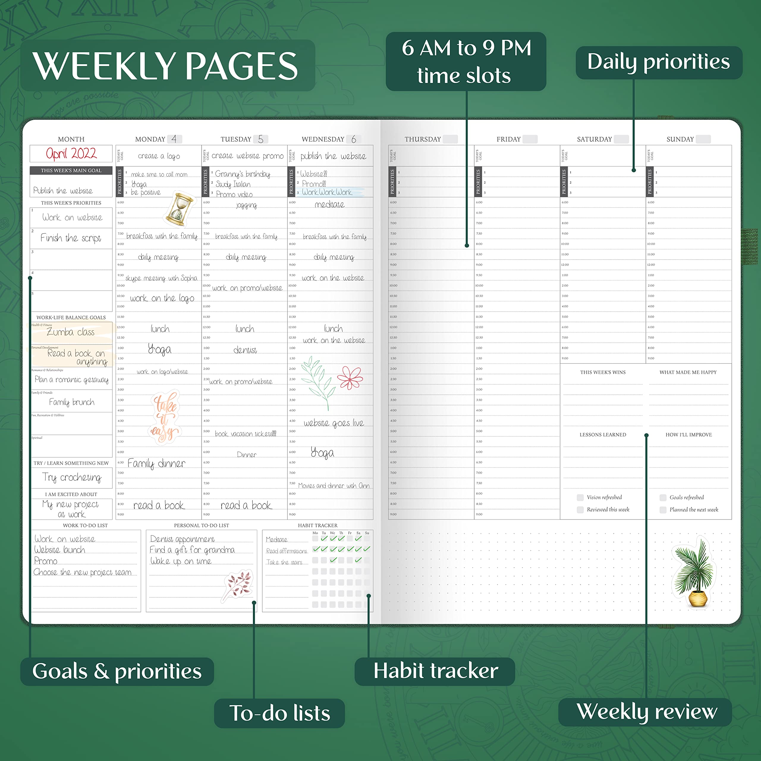 Legend Hourly Planner PRO Premium, Large Undated Schedule Planner with Time Slots - Image 3