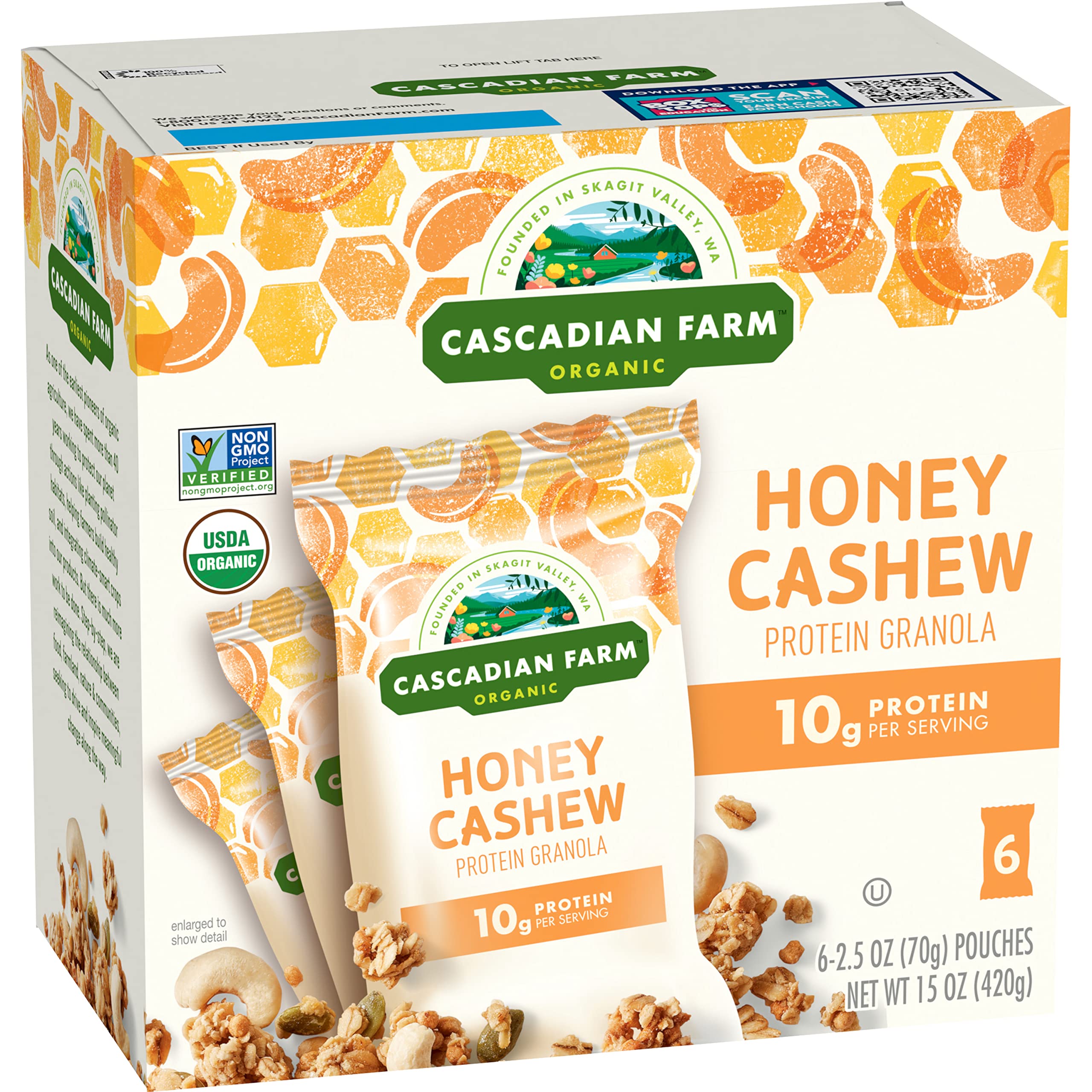 Cascadian FarmOrganic Honey Cashew Protein Granola, 6 Pouches, 2.5 oz. Each