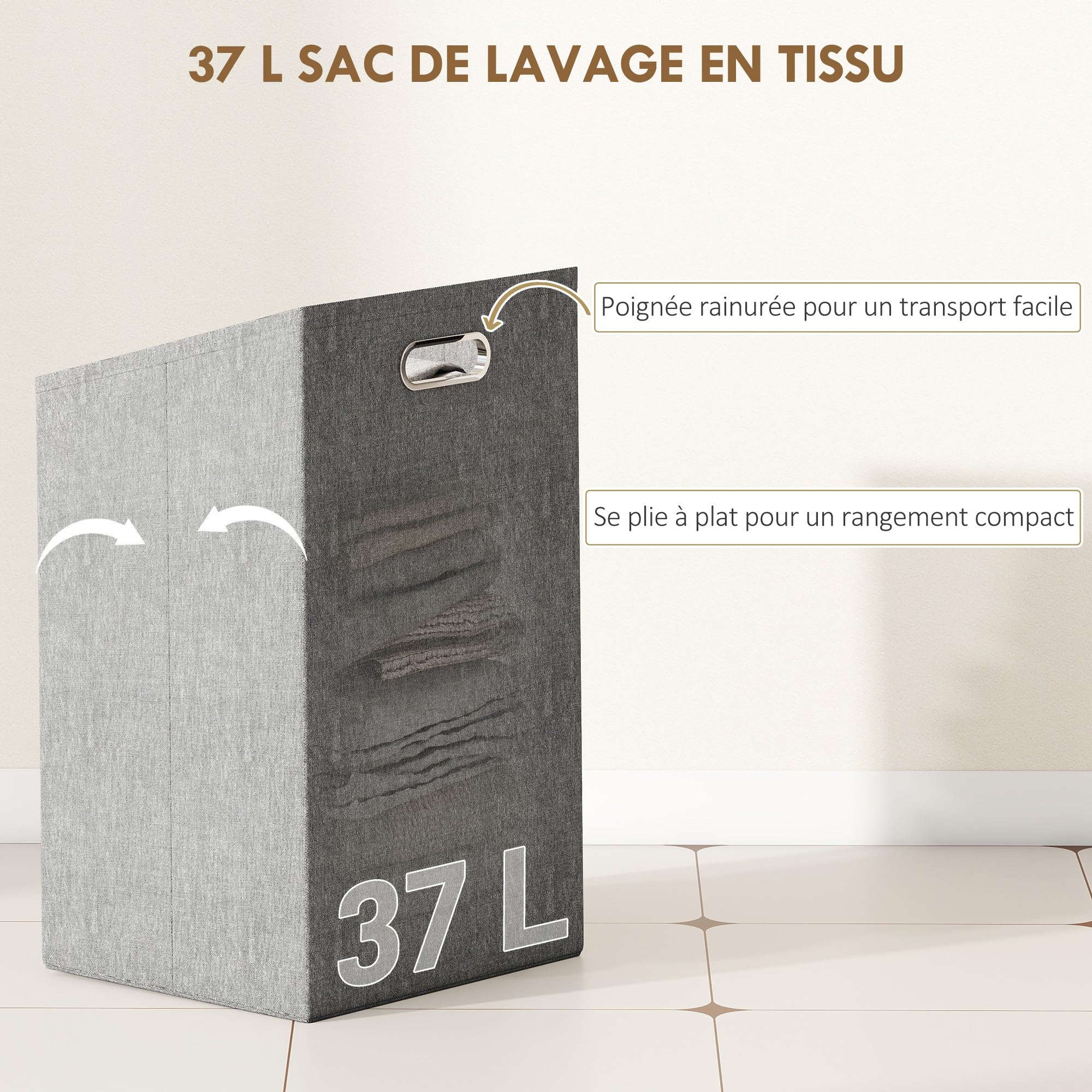 HOMCOM Meuble de Rangement à Linge en Bambou, Meuble de Salle de Bain avec étagère, Panier à Linge basculant, Porte à Lattes et Sac de Rangement Amovible, 40 x 30 x 95 cm, Effet Bois Naturel