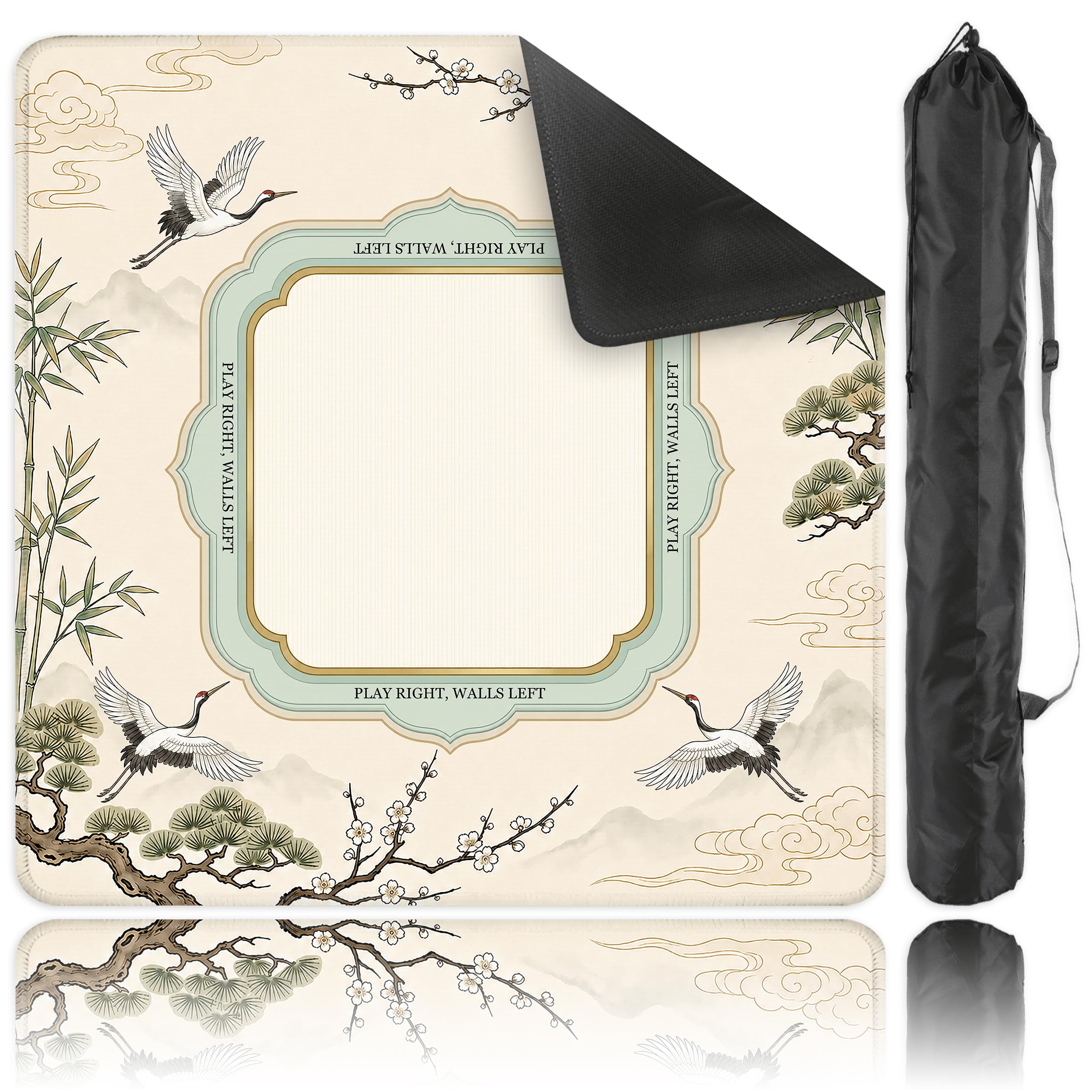 SODAVA Sage Chinoiserie Mahjong Mat 31,5 x 31,5 cm Grue Bambou Néoprène Antidérapant Réduction du Bruit Tapis de Table pour Mahjong, Jeux de Société, Cadeaux pour Joueurs de Carrelage, Hôtes de Nuit