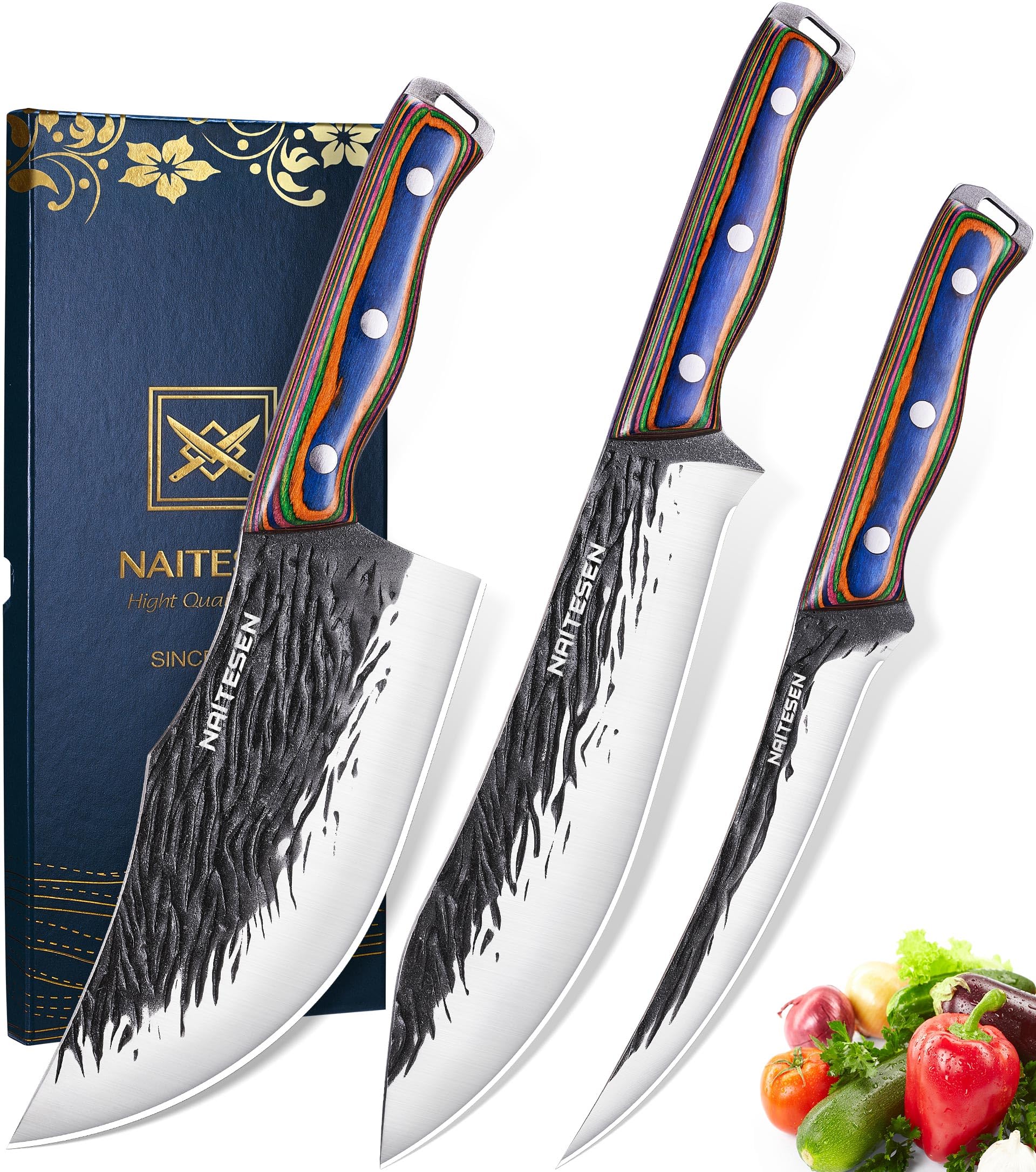 Amazon.com: Naitesen 3PCS Hand Forged Butcher Knife Set - Gold