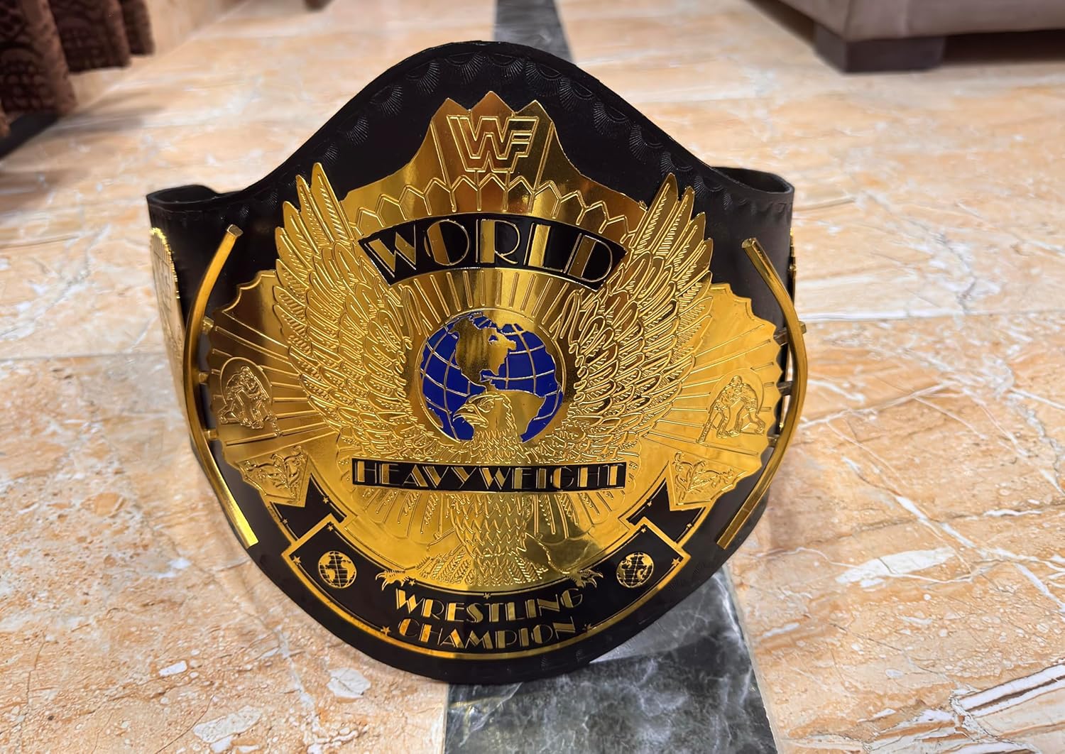 Classic Gold Winged Eagle Replica Heavyweight Championship Wrestling Belt - Leather Strap Adult Size