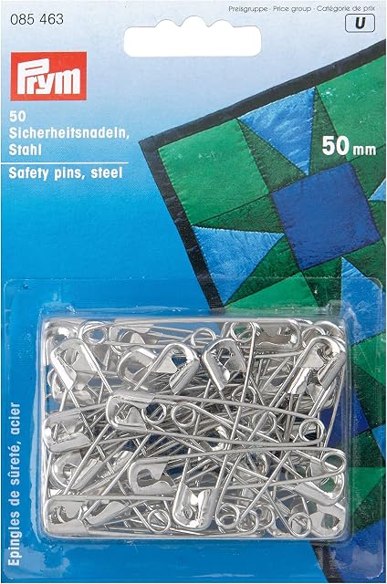Prym 50 mm Safety Pins with Coil, Silver, Alloy Steel, silberfarbig, 50 Stück, KTE