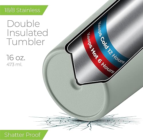 Miniatura 3 de SIPX Vasos con triple aislamiento, 16 onzas, vaso moderno de alta calidad con tapa, vaso aislado que se mantiene caliente durante 6 horas, vaso de