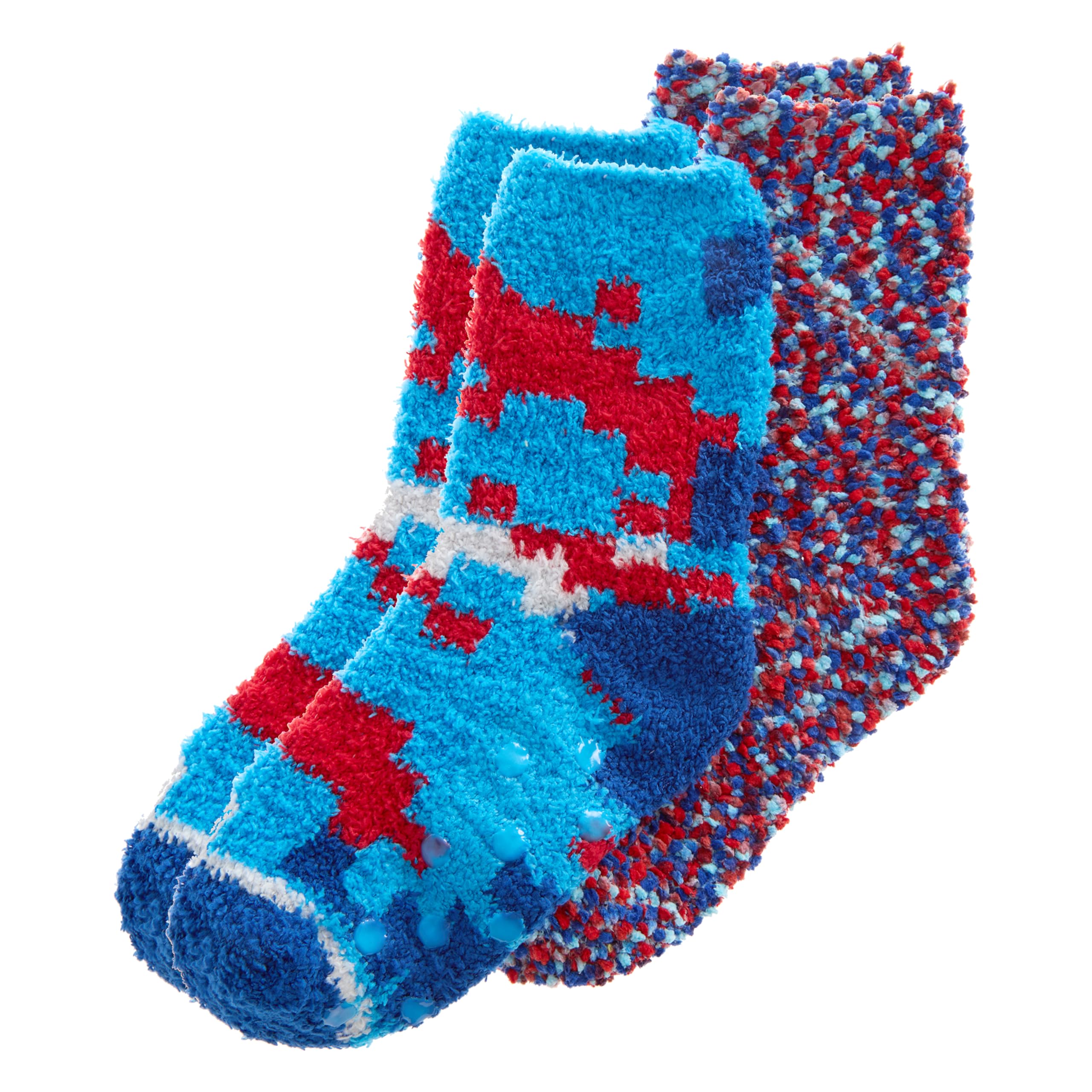 Metzuyan Boys 2 Pairs Blue Ws-Aw23 2 Pairs Fluffy Snuggle & Popcorn Socks Cosy Bed Socks Non Slip Pixel Designs Blue 4-6