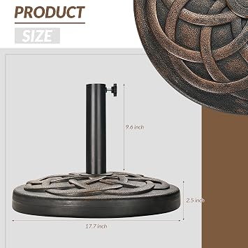 Elevon Heavy-Duty Umbrella Base with Adjustable Pole Holder, 35 Lbs, Bronze - Outdoor Stand and Support for Umbrellas - Ideal for Backyard, Lawn, Poolside, Patio, and Garden