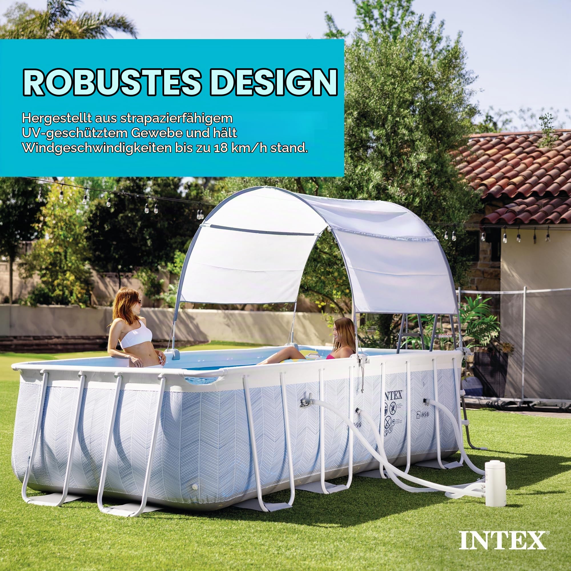 Intex 28054E Schutzabdeckung mit LSF 50 Plus, wasserdichte Überdachung für 2,7 m oder kleinere rechteckige Schwimmbäder, Grau