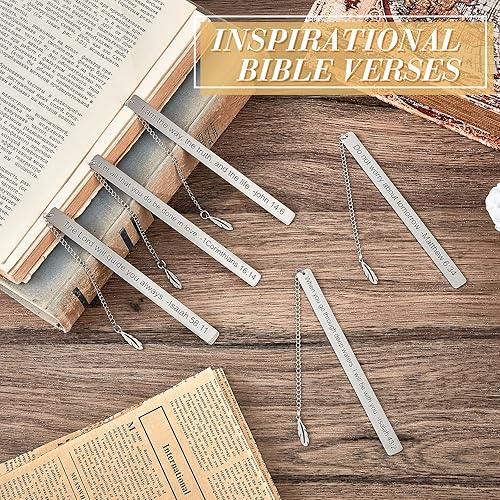 Miniatura 4 de Thenshop 5 marcapáginas con versículo bíblico para mujeres, regalos cristianos inspiradores de Navidad, de acero inoxidable, plateados, marcadores