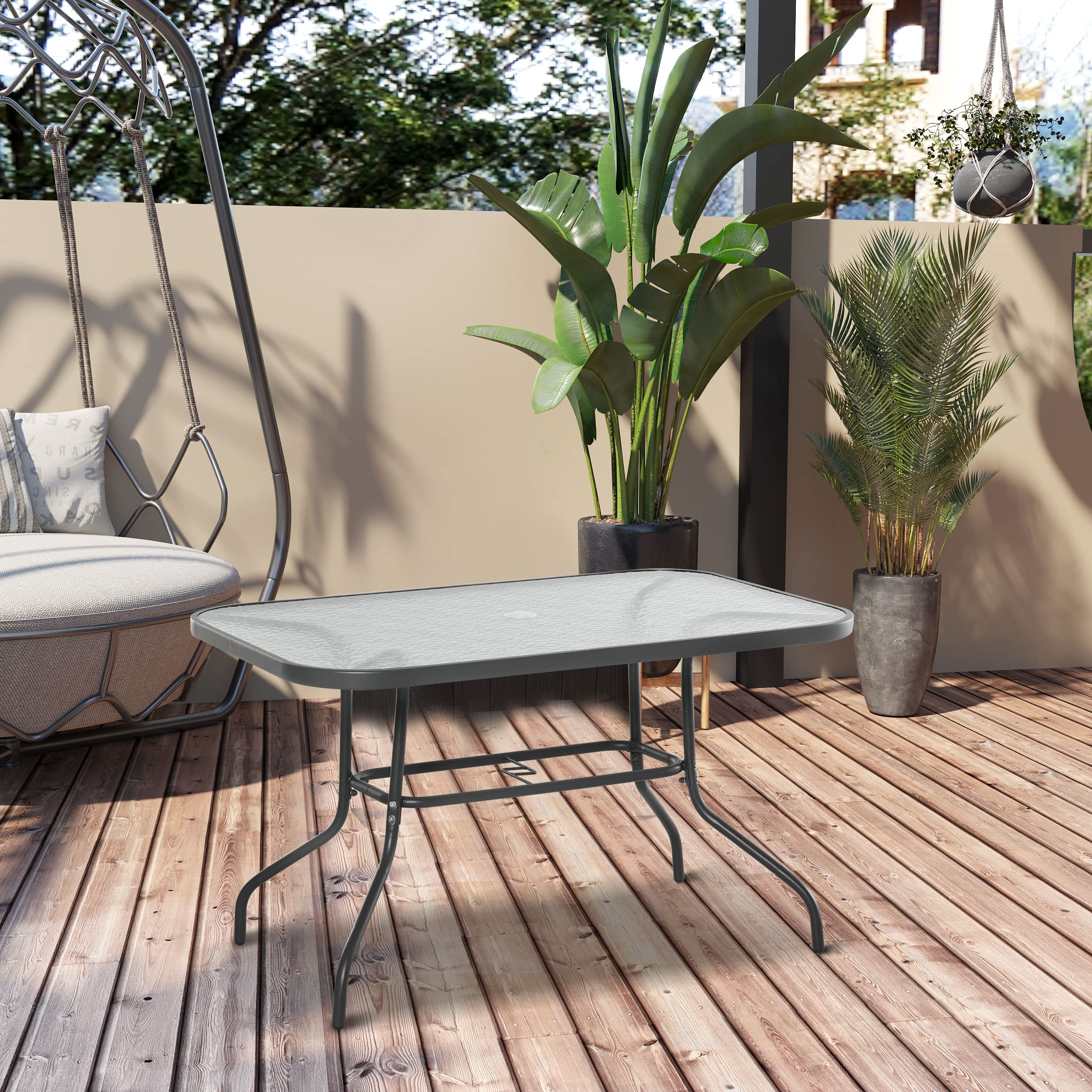 Outsunny Table de Jardin rectangulaire 120x80x70 cm métal époxy Gris Verre trempé