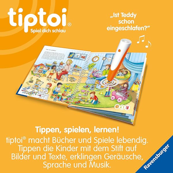 Ravensburger tiptoi Stift und Wörter-Bilderbuch Kindergarten - Lernspielzeug für Kinder ab 3 Jahren - Stylus mit überragender Audioqualität, Akku und Soft-Grip-Hülle - Grün, Orange, Silber - 00113 - 4