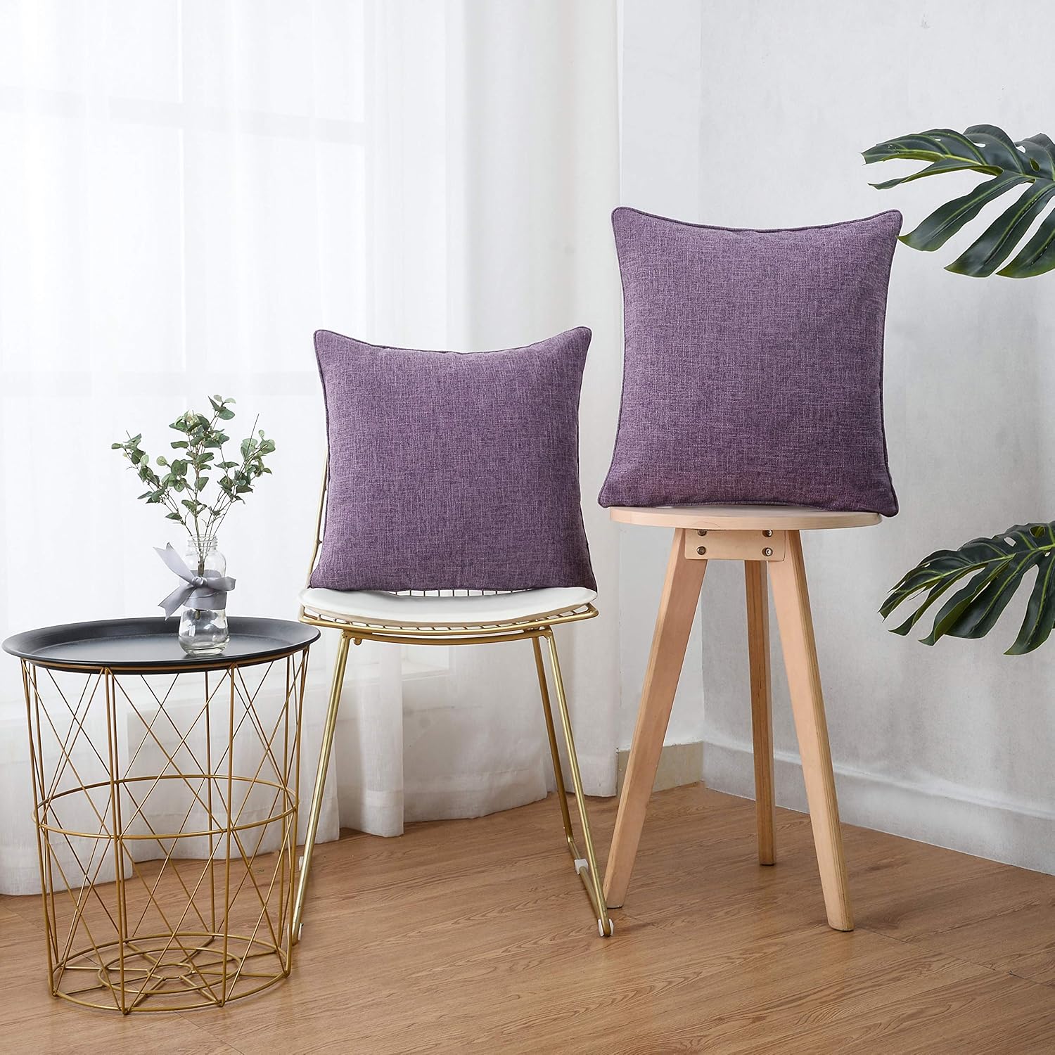 HPUK Linen Throw Pillow Covers Pack of 2, 18x18 Inch Accent Cushion Covers for Living Room, Bedroom, Decorative Solid Color Pillow Covers for Couch, Sofa, Chair, Lavender Mist - Image 7