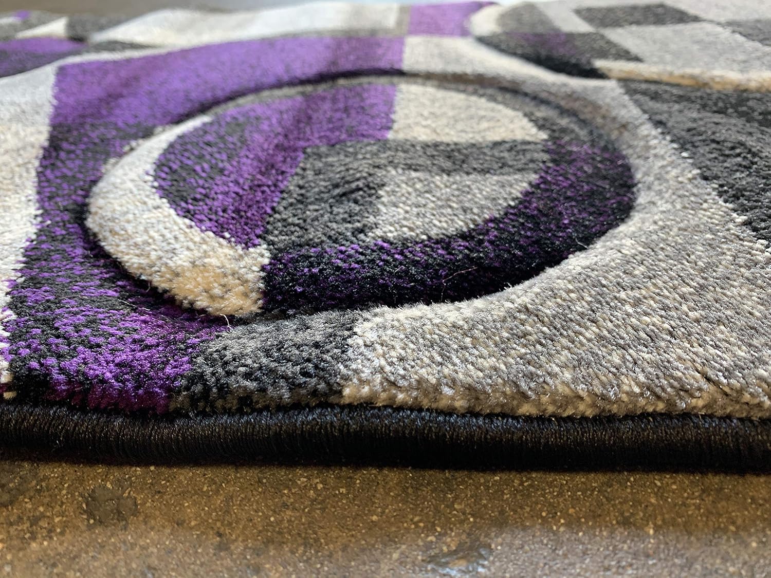 Modern Door Mat Contemporary 400,000 Point Area Rug Purple,Black & Grey 322 (2ft.x3ft4in.)