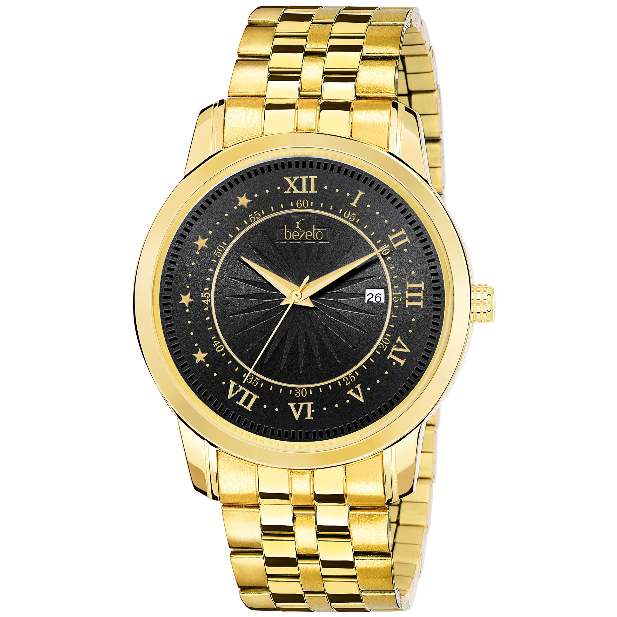 BEZELO Analog Round Shaped Black Dial Mens WATCH-GR-14843-C-DD Stainless Steel Belt (304 Grade) (Yellow Color) (B07XL928XN) Amazon Price History, Amazon Price Tracker
