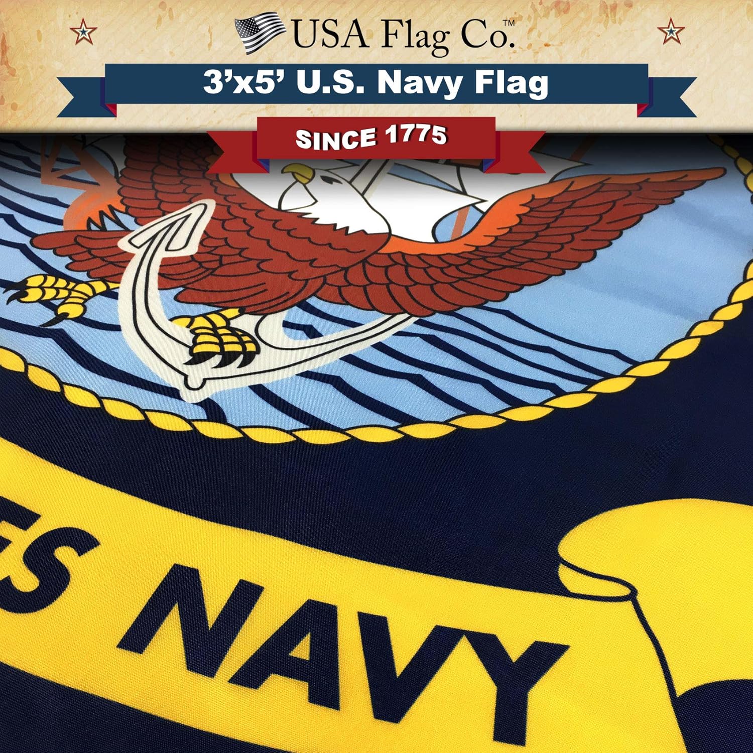USA Flag Co. US Navy Flag 100% American Made: The Best 3x5 Outdoor Armed Forces Flag, Made in the United States of America