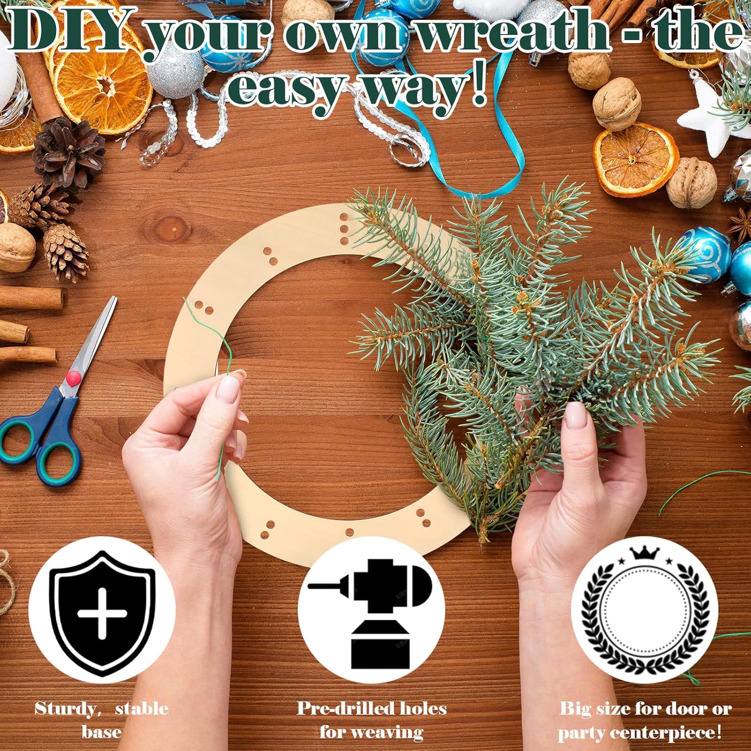 JarThenaAMCS 18 Inch 6Pcs Unfinished Wooden Wreath Frames Hanging Floral Hoop Garland Wood Rings for Home Wedding Holiday Party Decoration DIY Painting Crafts Supplies