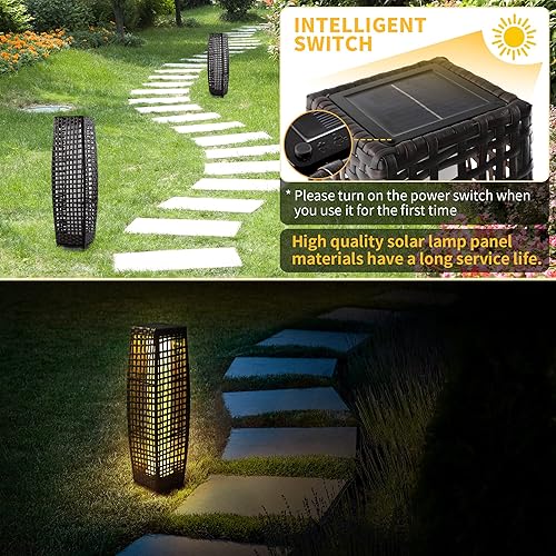 Miniatura 2 de Lámpara de pie solar, lámpara de pie para exteriores, faroles solares impermeables para exteriores, lámpara solar de mimbre de resina alimentada por