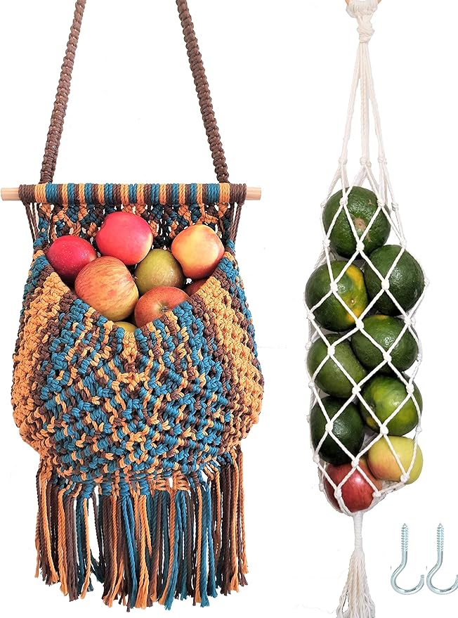 2 Pcs Macrame Fruit Basket, Fruits and Vegetable Wall