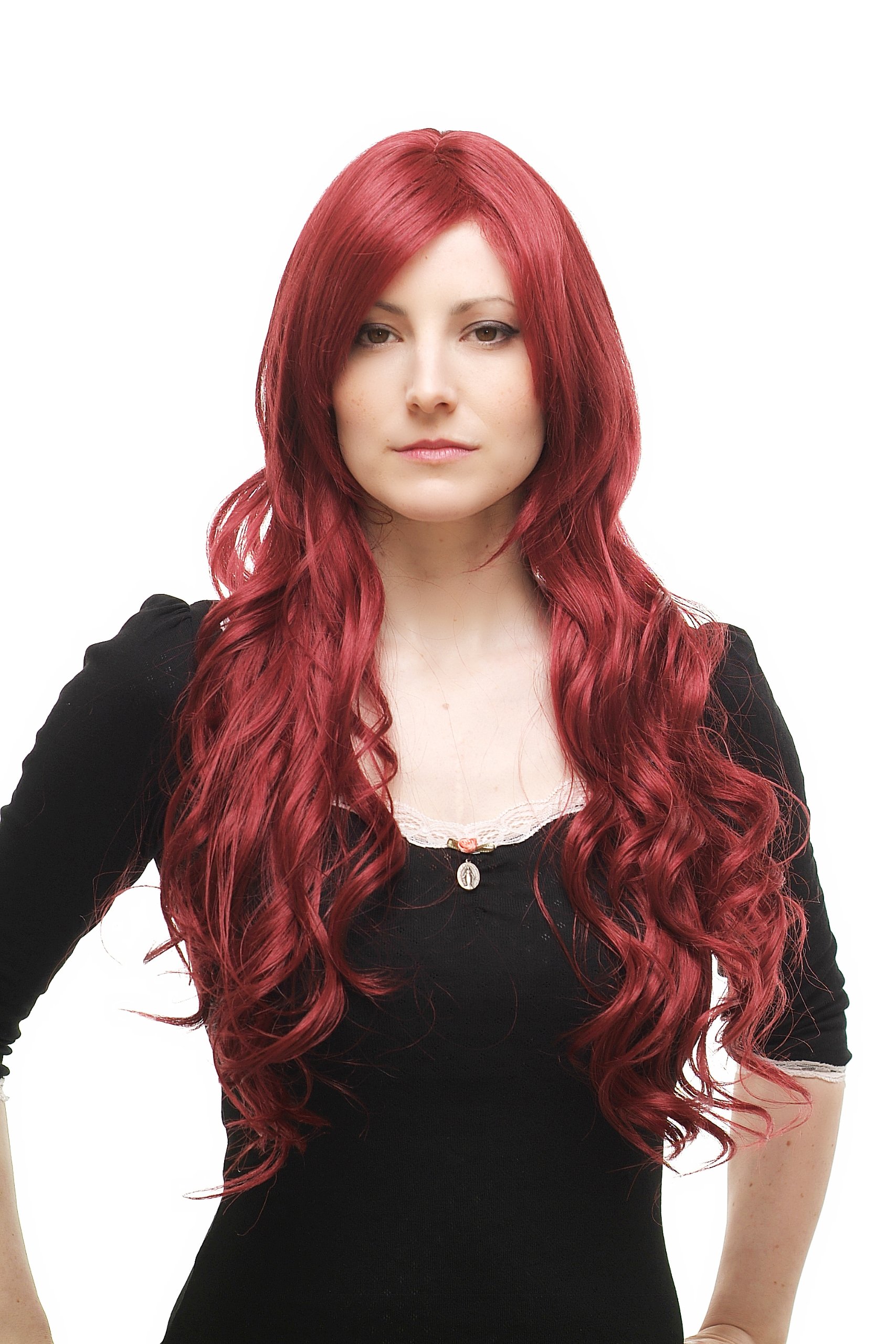 WIG ME UP Perücke – Aubergine-rot, Lange Locken, Wet-look, Mit Kopfhautimitat Für Natürlichen Look