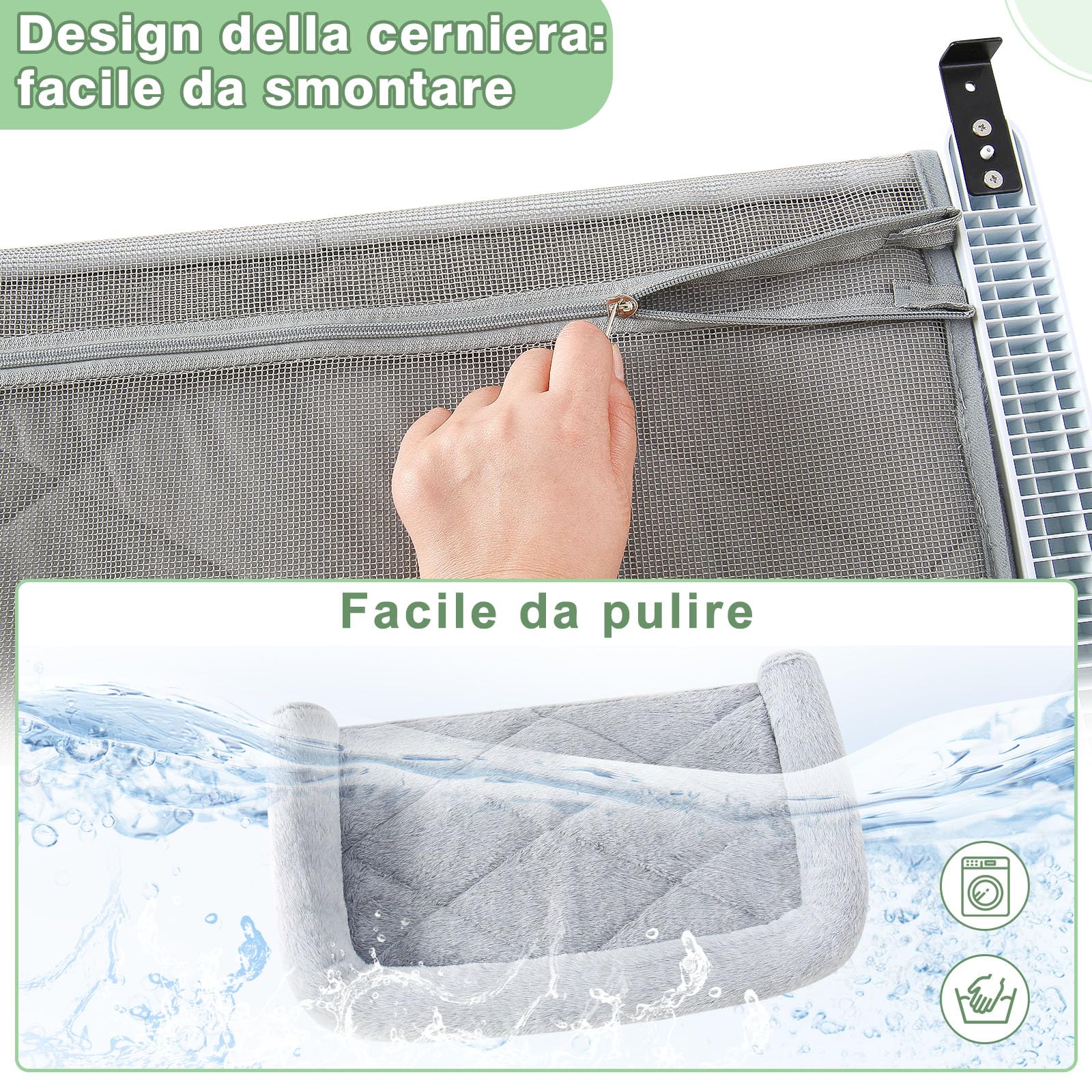 GUUSII HOME Amaca per Gatti da Finestra Cuccia Gatto Morbida da Interno Letto Regolabile Cucce Trespolo Facile da Montare e Spostare per Comodino Robusta 63 * 38cm Sostenere Fino a 18kg(Grigio,L)