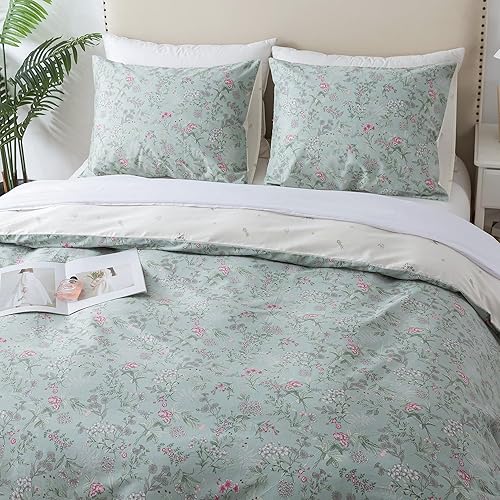 Miniatura 436 de HoneiLife - Juego de funda de edredón floral 100% algodón, 3 piezas, botánica, ropa de cama con cierre de cremallera y lazos en las esquinas