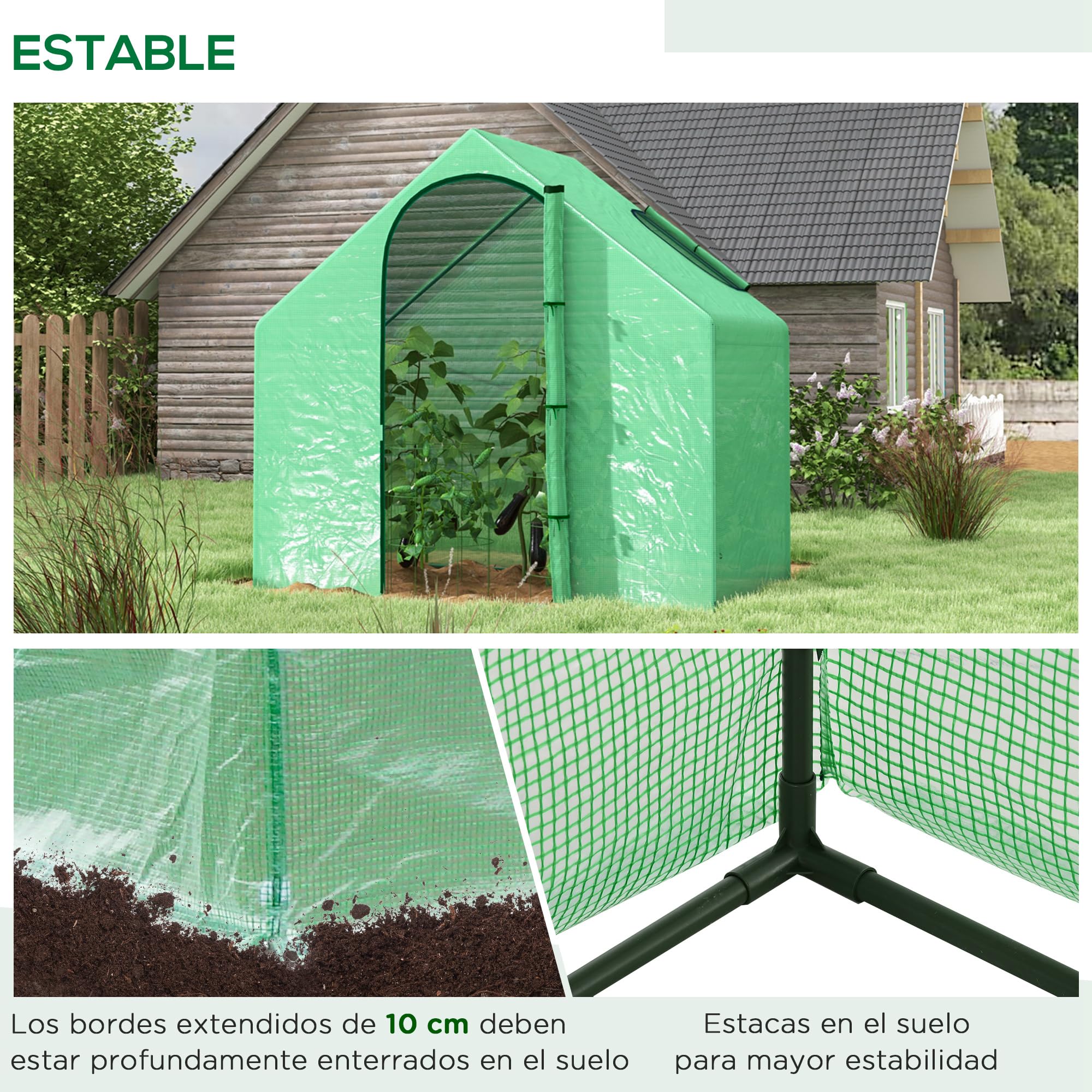 Outsunny Invernadero Pequeño Invernadero de Exterior con Ventana Puerta con Cremallera Marco de Acero y Cubierta de PE 140g/㎡ para Cultivar Tomates Plantas Flores 180x100x168 cm Verde