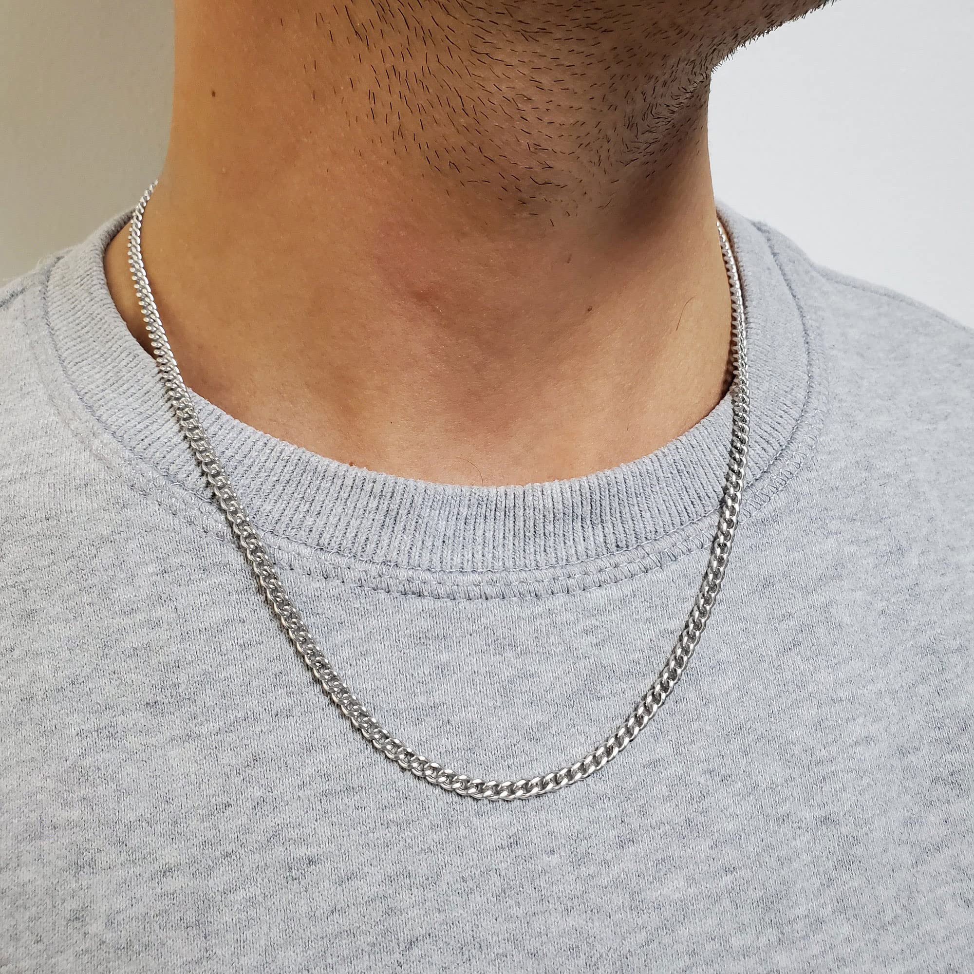 Cadena de eslabones cubanos con cierre de plata de ley 925 para hombre, 4 mm, corte de diamante, collar de cadena cubana de 16, 18, 20, 22, 24, 26, 28, 30 pulgadas