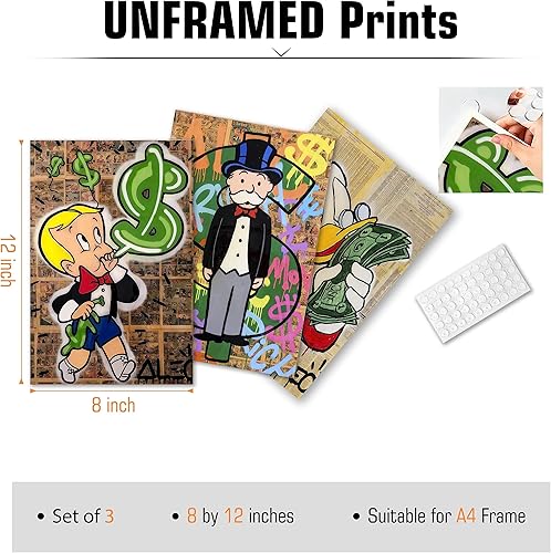 Miniatura 3 de Alec Monopoly Art Money Poster Graffiti, juego de 3 impresiones artísticas de pared para sala de estar, decoración de dormitorio de hombres, 8 x 12