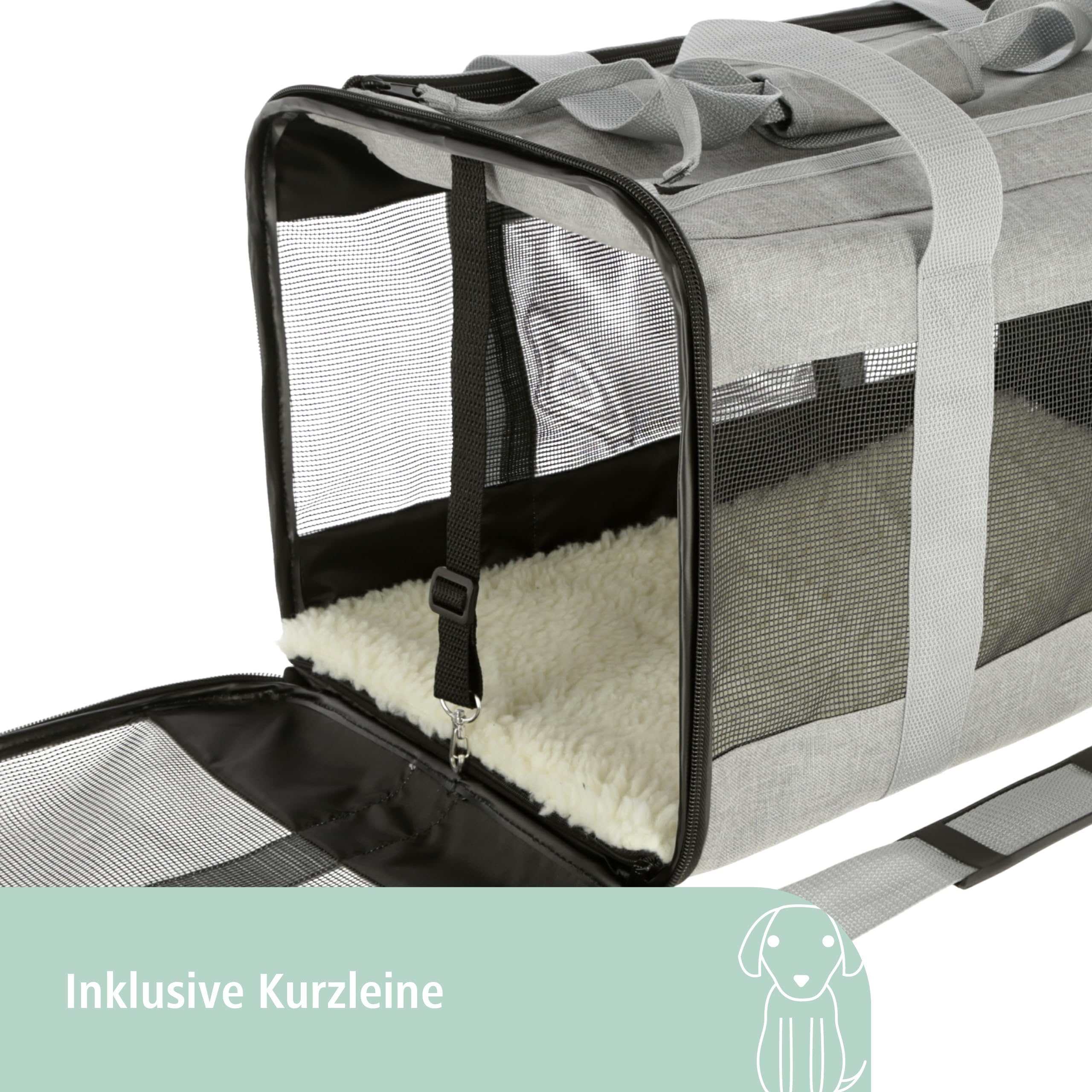 Kerbl Pet Tragetasche Casual, Transporttasche, grau/schwarz, 52x31x31cm, für Hunde und Katzen bis 12kg, mit Tragegriff und Schultergurt