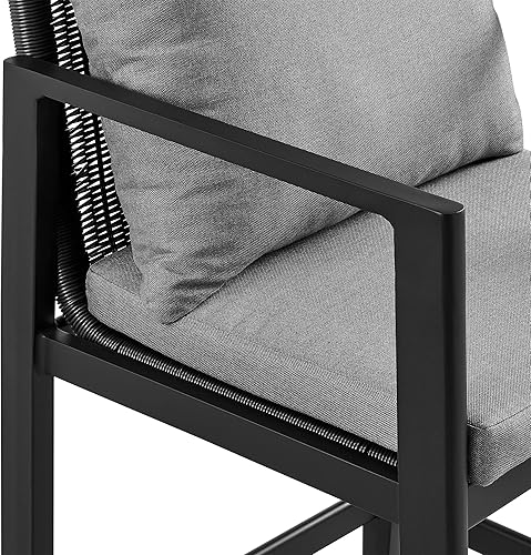 Miniatura 8 de Armen Living Grand Modern - Taburete de mimbre y metal para interiores y exteriores, con cojines grises, altura del asiento de 26 pulgadas