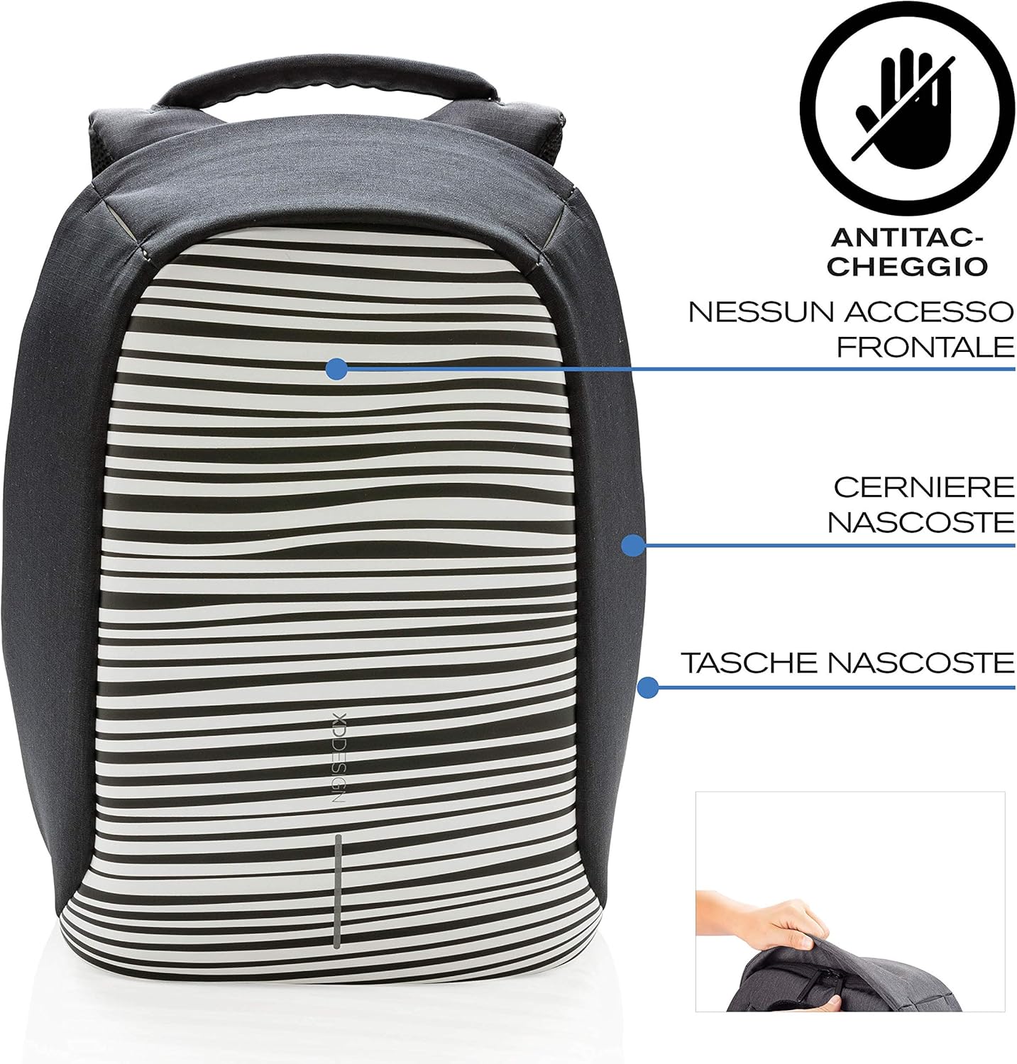 XDDesign Bobby Compact Print Anti-Theft Laptop USB Backpack Zebra (Unisex Bag)