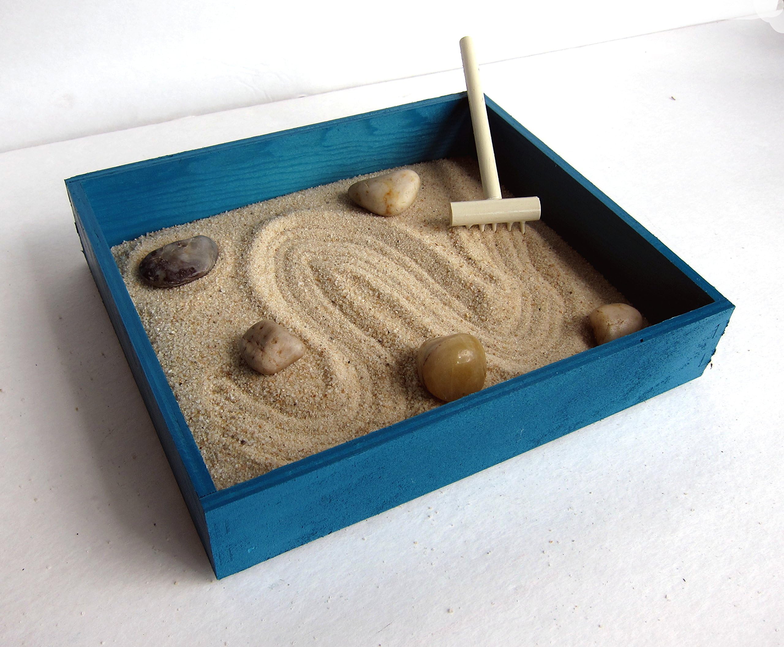 Zen Garden for Desk Teal Decor for Office Relaxation Toys Handmade