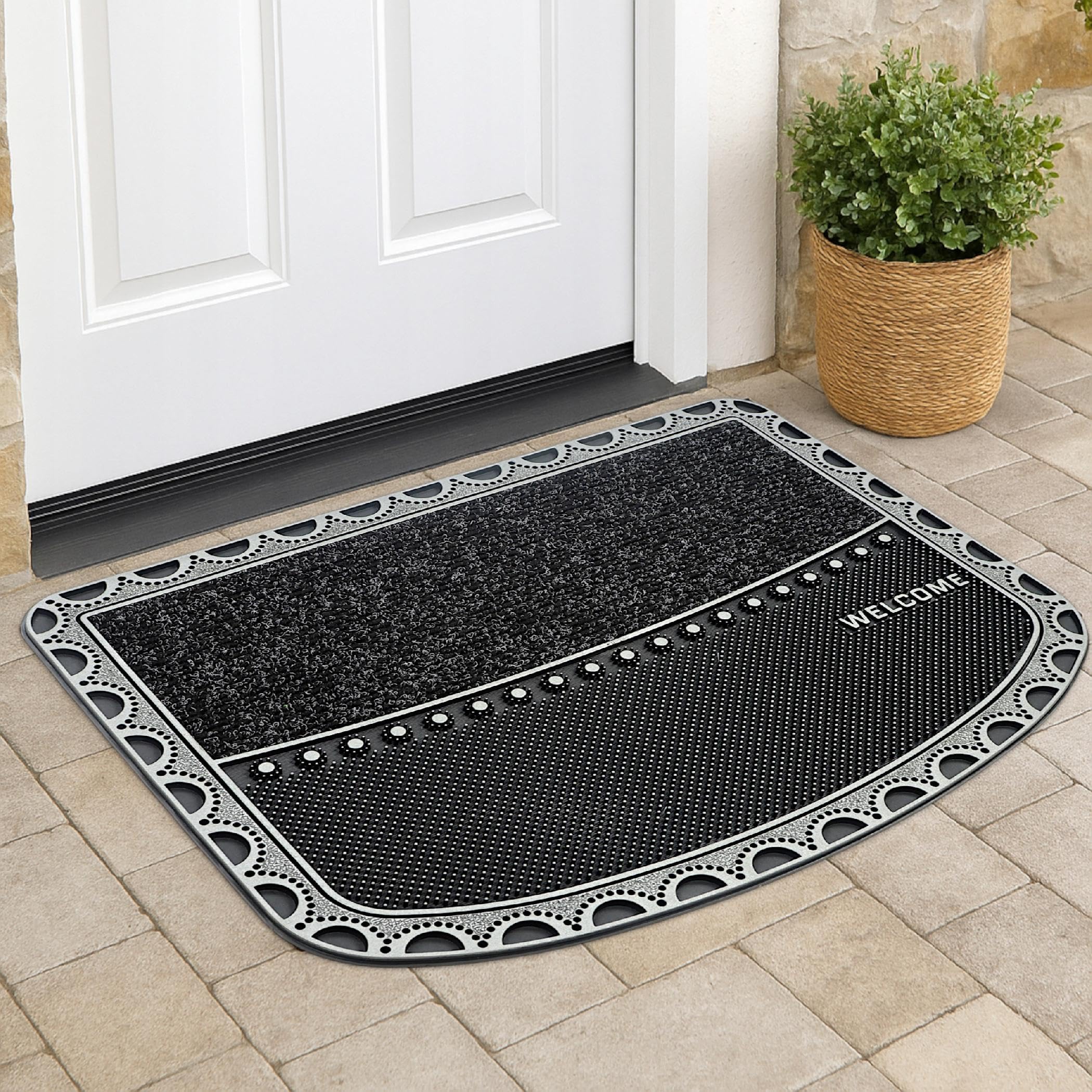 Fußmatte Außen 57x75 cm – stabile Gummimatte mit Doppelstruktur, Schmutzfangmatte mit Fasern & Gummi-Noppen, rutschfest, Wetterfest, Türmatte - Türvorleger Silver Langfristig Haltbar