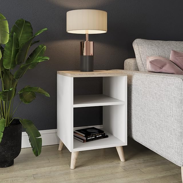 GFW Lamp Table, Engineered Wood, White, H-60cm x W-39.5cm x D-39cm