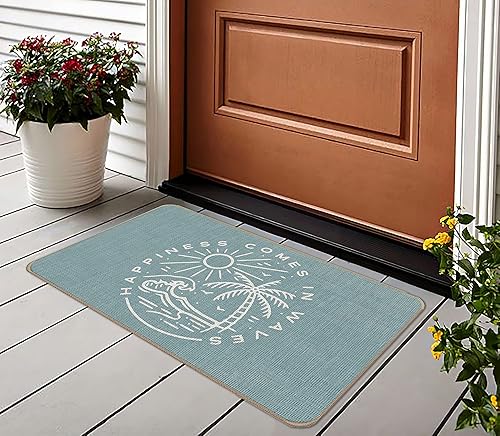 Miniatura 2 de Tapete rústico azul de verano con texto en inglés Happiness Comes in Waves, 17 x 30 pulgadas, decoración costera para interiores y exteriores, para