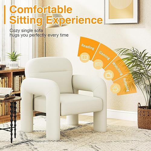 Miniatura 4 de LSSPAID Sillas decorativas, sillones tapizados de tela de línea moderna, cómoda silla de lectura para ocio, sillón individual esponjoso para sala de