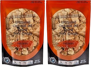 Keto-Friendly Churro Pork Rinds (Cinnamon Churro, 8oz Bag); Pork Crisps Fried in Coconut Oil, Zero Carb Snack (Pack of 2)